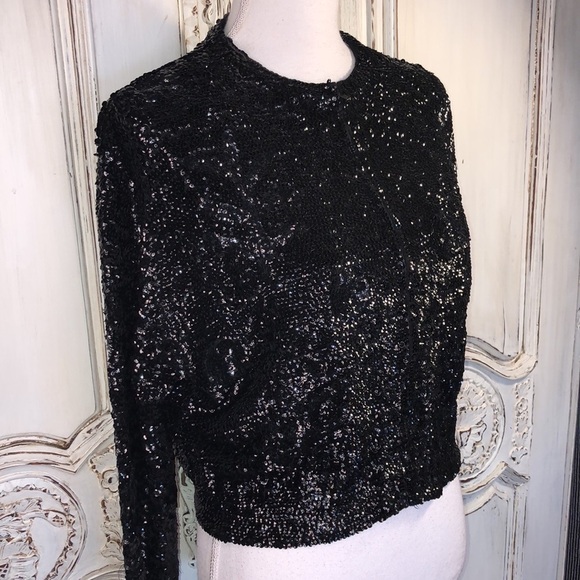 Vintage Gene Shelly’s Boutique International Chic Black Sequins Jacket Size S-M - Picture 2 of 12